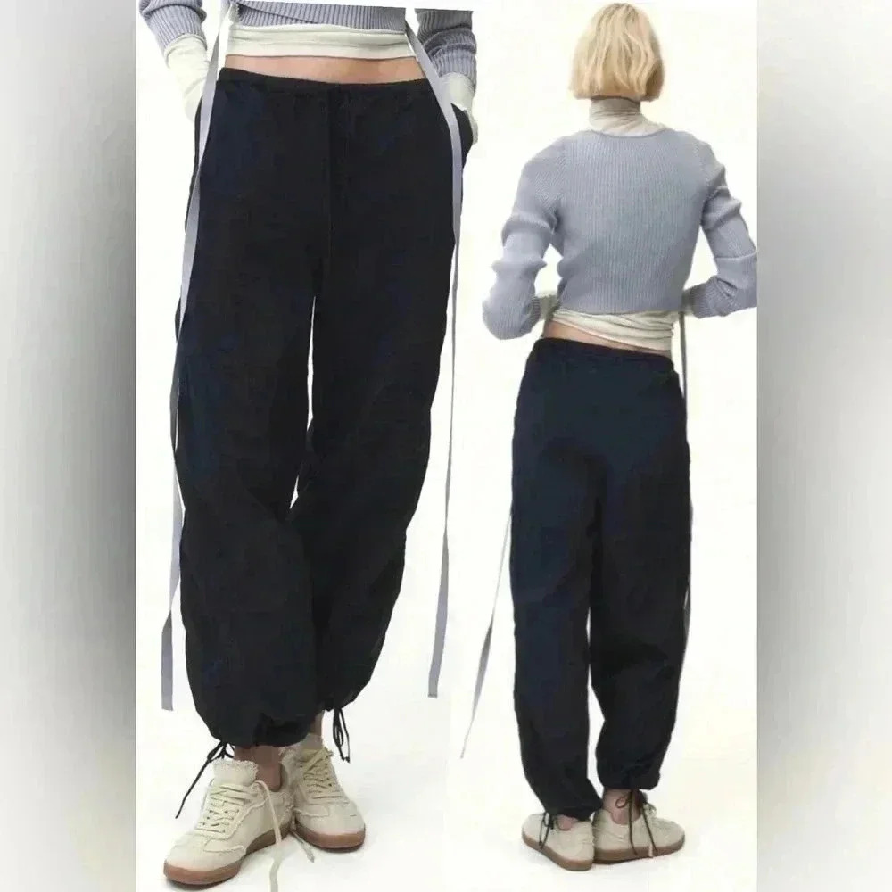 H&M Parachute Loose Fit Oversized Black Pants size XXS